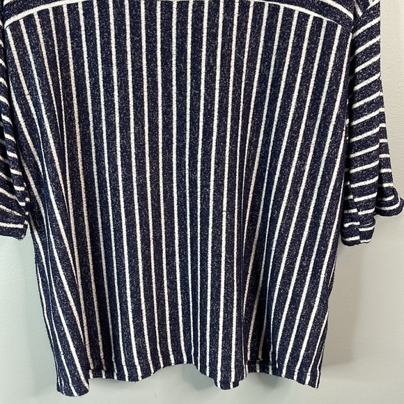 Coin 1804 Stripe Knit Top Navy White 1/2 Sleeve Round Neck Brushed Stretch 2X - Picture 4 of 11